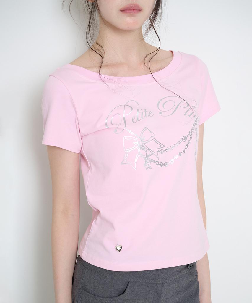 ILLIGO Glitter Boat Neck T-Shirt Pink