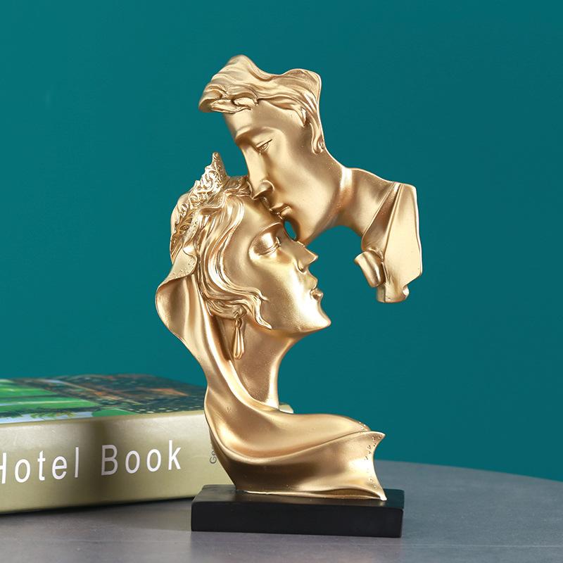 Kreativer Kuss Tiefe Liebe Paar Statue Harz Handwerk Ornament Heimschmuck Wohnzimmer Herbstdekoration Ornament Leichter Luxus