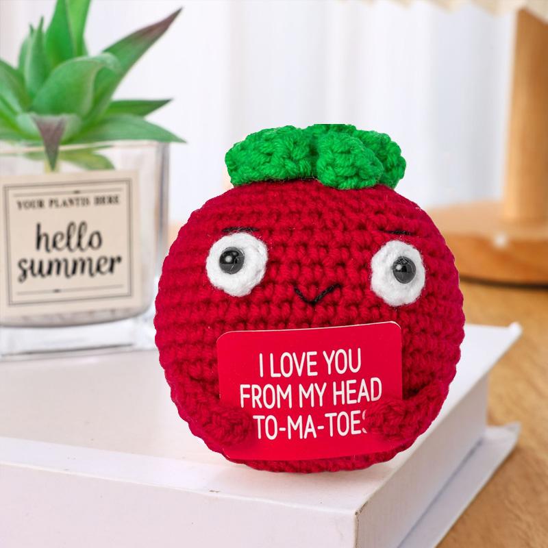 1/3Pcs Positive Energy Knitted Tomato Handmade Doll With Card Funny Crochet Room Decoration Frend's Gifts
