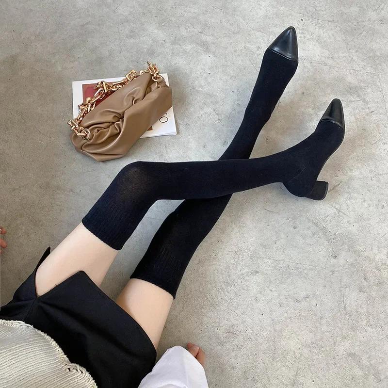 Fashion Thigh High Boots Stretch Fabric Sock Boots Women Pointed Toe High Heels Shoes 2026 Autumn Winter Sexy Over The Knee Boot