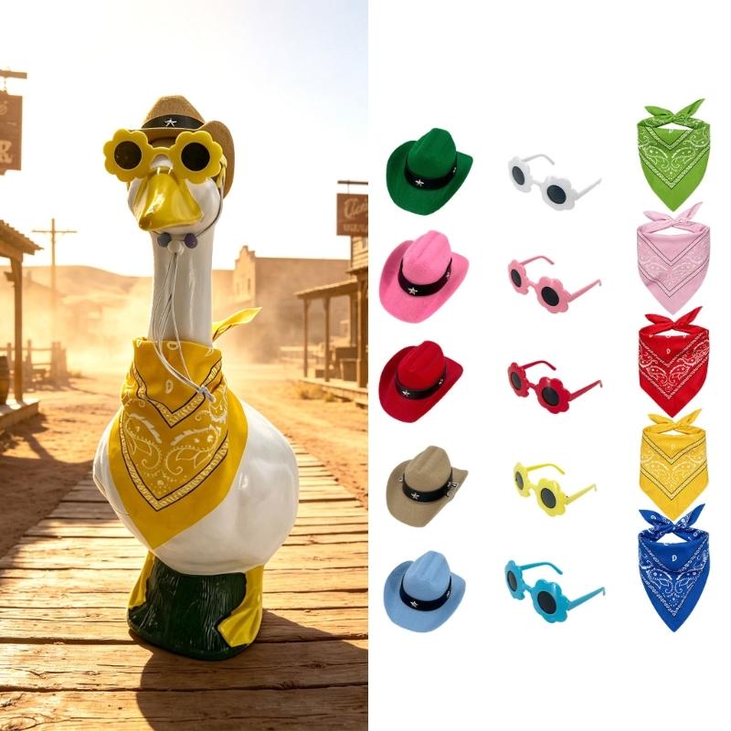 Porch Bird Clothes for 23 Inch Display with Coordinated Hat, Flower Glasses and Scarf for Patio or Entry Display