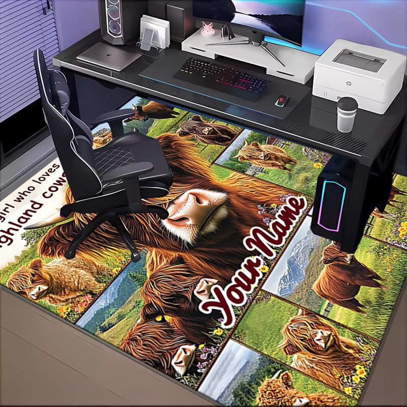 1PC Custom Name Love Highland Cows Theme Floor Mat Ideal for Living Room, Game Rooms, Office, Bedroom,Floor Mat Playful Design