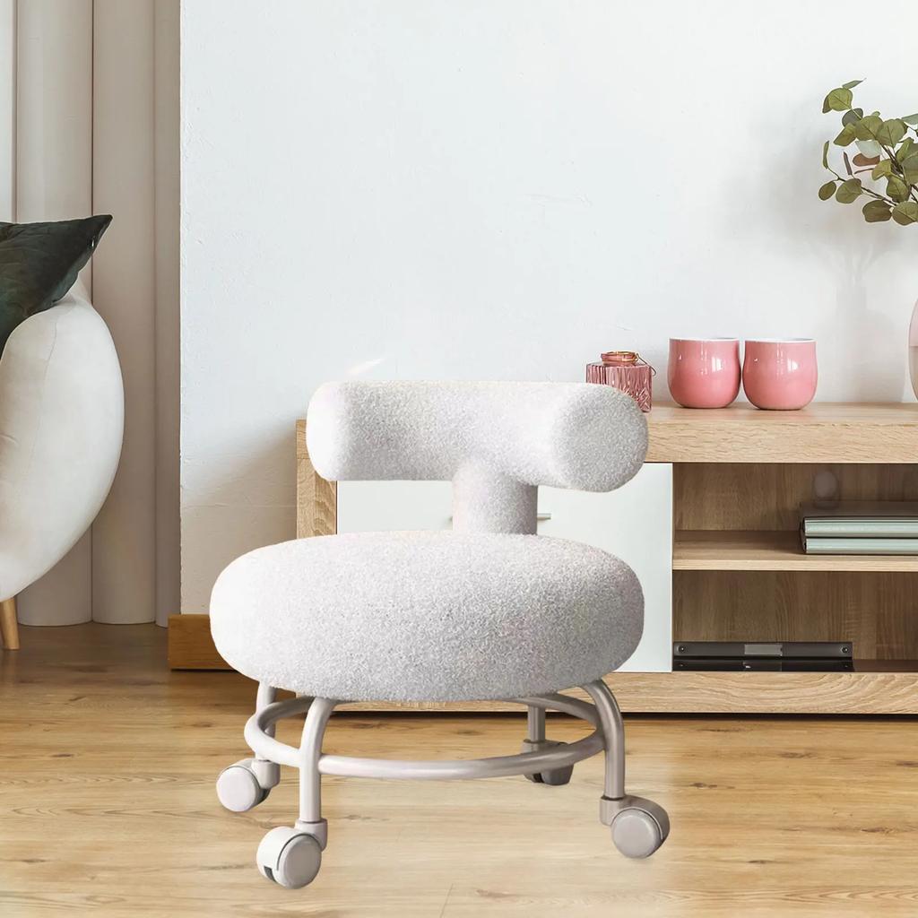 Cream Style Dormitory Villa Makeup Ottomans American Household Bedroom Shoe Stools Hotel Simple Study Back Chairs with Wheels
