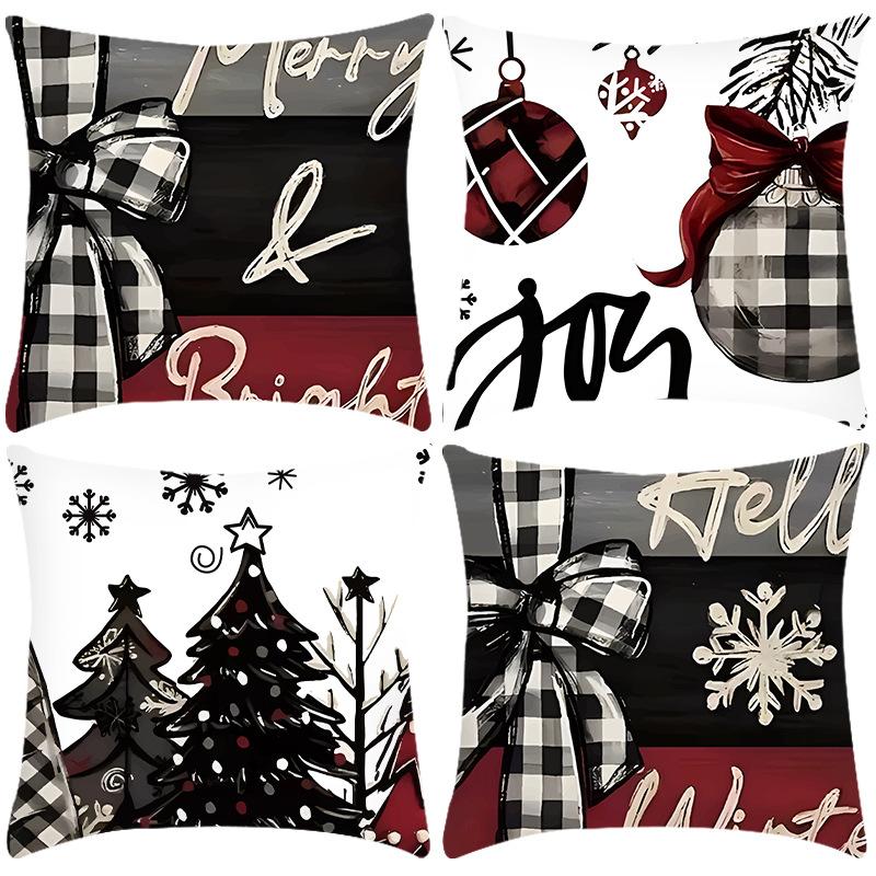 

New Christmas Colorful Balls Christmas Tree Santa Line Print Pillow Home Sofa Cushion Cover 45 * 45Cm pillowcase