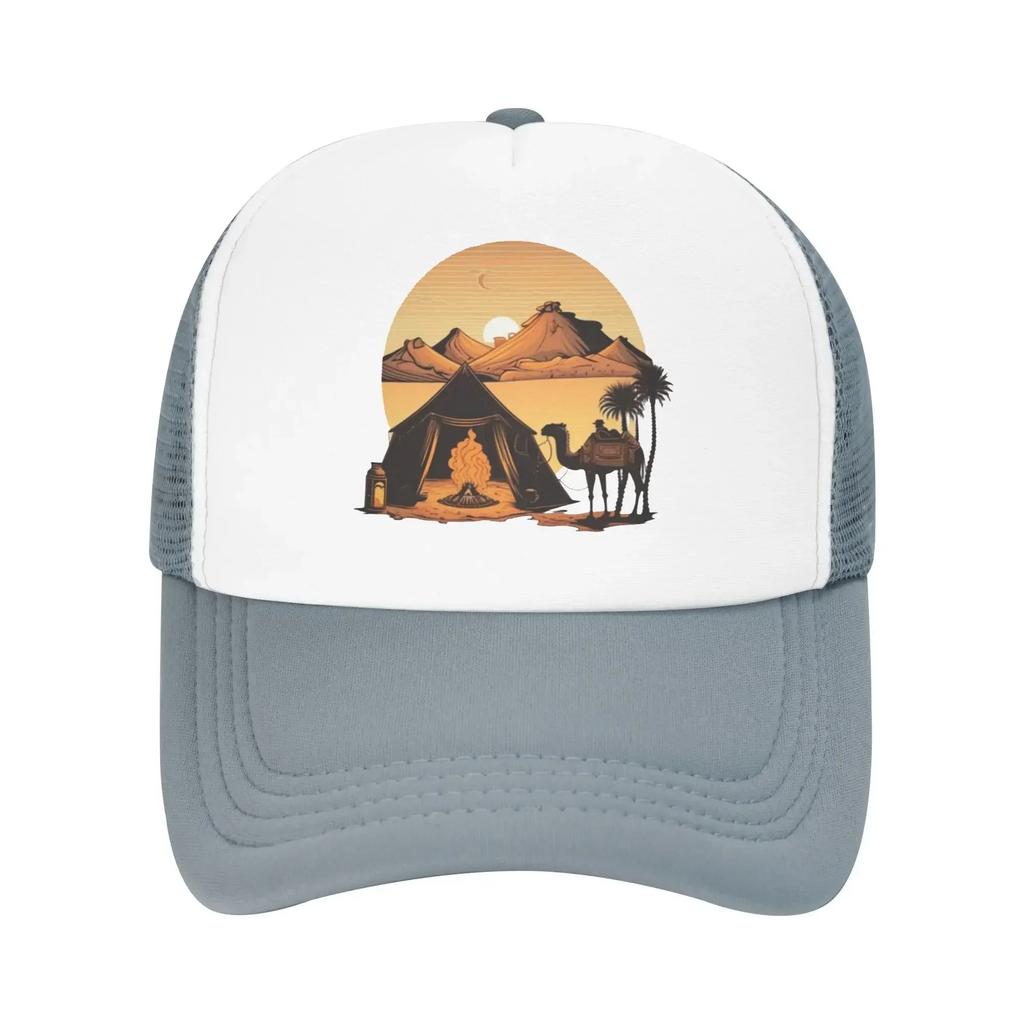 Camels Tea On The Fire Tent Sunset Camping Mesh Baseball Caps Women  Camping Male Beach Bucket Hat Peaked Cap