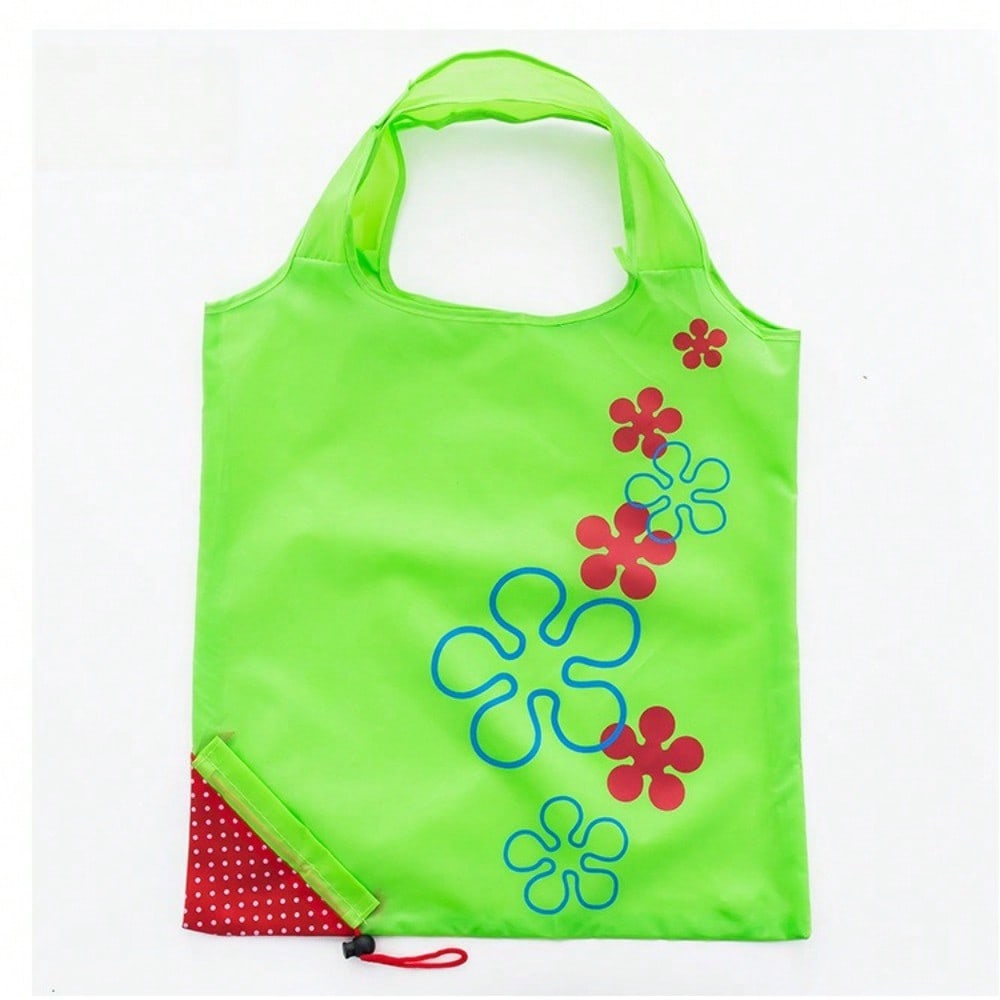 1pc Reusable Grocery Shopping Bag | Leak Proof, Square Shape, Foldable Tote With Cute Strawberry Design And Clutch Accessory