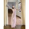 Pink u-neck sleeveless vest dress women's summer slim-fit waist lace skirt design Spice girl a-word long dress