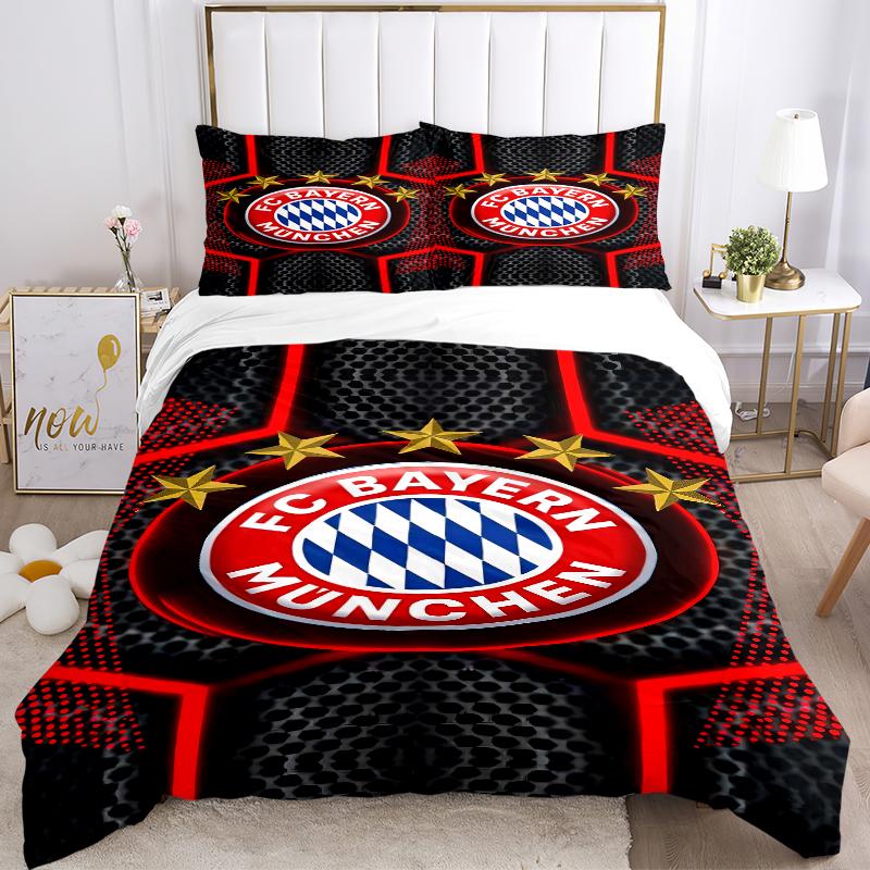 Set di biancheria da letto con stemma del Bayern Monaco Calcio 3 Pezzi Per Tutte le Misure Nuovo Copriletto Stampato in 3D Piumone Copripiumone Federa Decorazione Camera da Letto