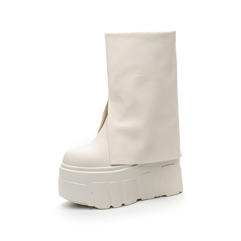 Modne botki damskie 14 cm Buty ze skóry naturalnej Botki motocyklowe Damskie Platforma Moda Damska Botas Zimowe