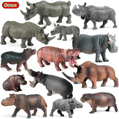 Oenux Simulace divokého zvířete Model Nosorožec Rhinoceros Hroch Hippopotamus PVC Domácí ozdoba Zvířecí vzdělávací hračka Pro děti Dárek
