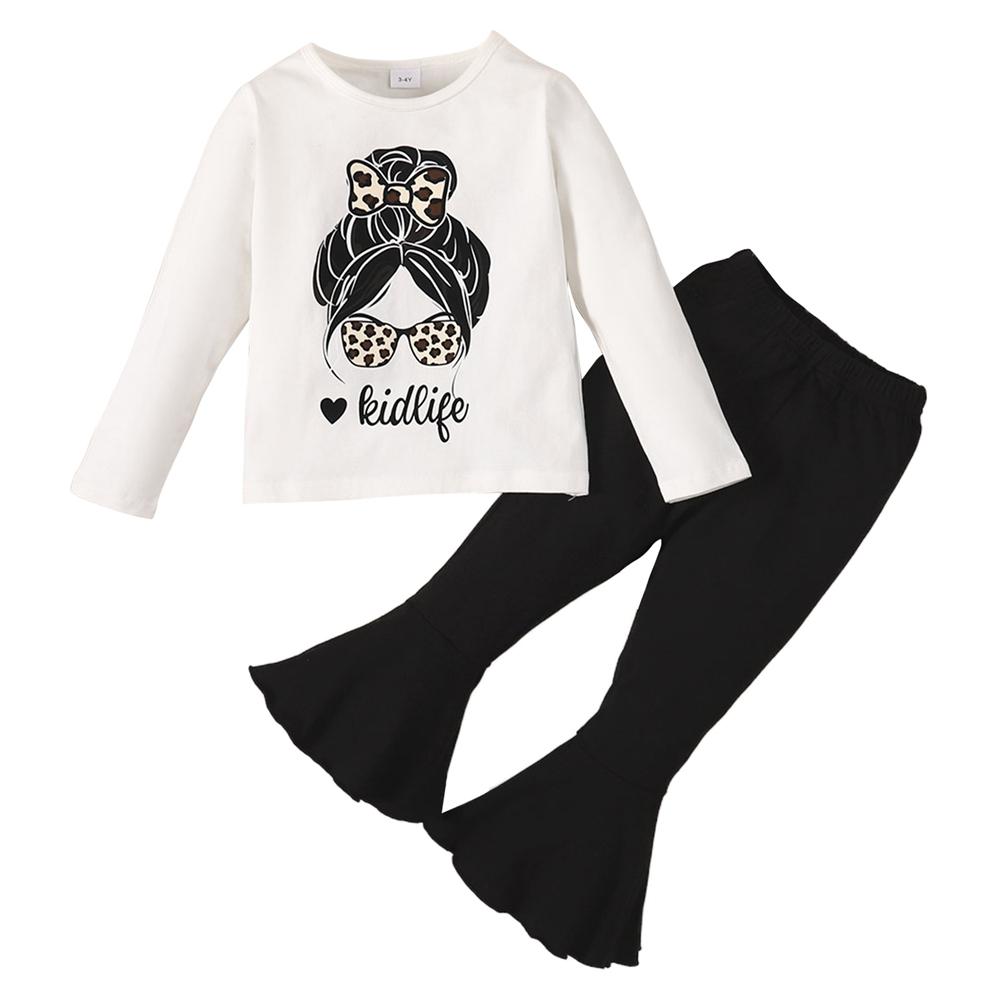 

Комплект детской одежды для девочек: свитшот с принтом, топ и расклешенные брюки, 2 шт. 4-5Y