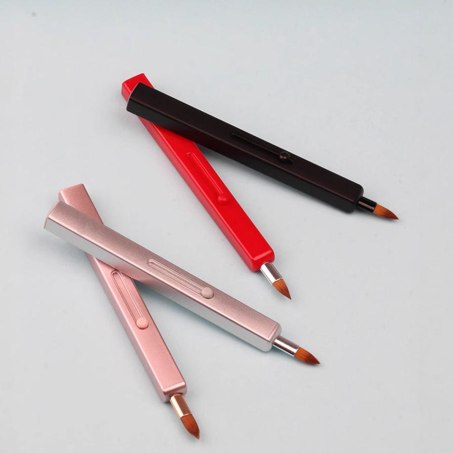 Double-Ended Retractable Lip Brush with Cap – Portable Metal Lip Liner and Lipstick Brush