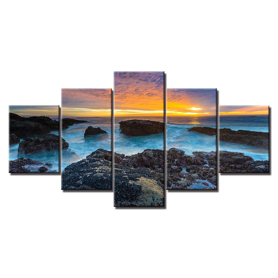 Canvas Painting HD seaside sun rise seascape 5 Pieces Modular Wall Art Painting Wallpapers Poster Print Home Deor
