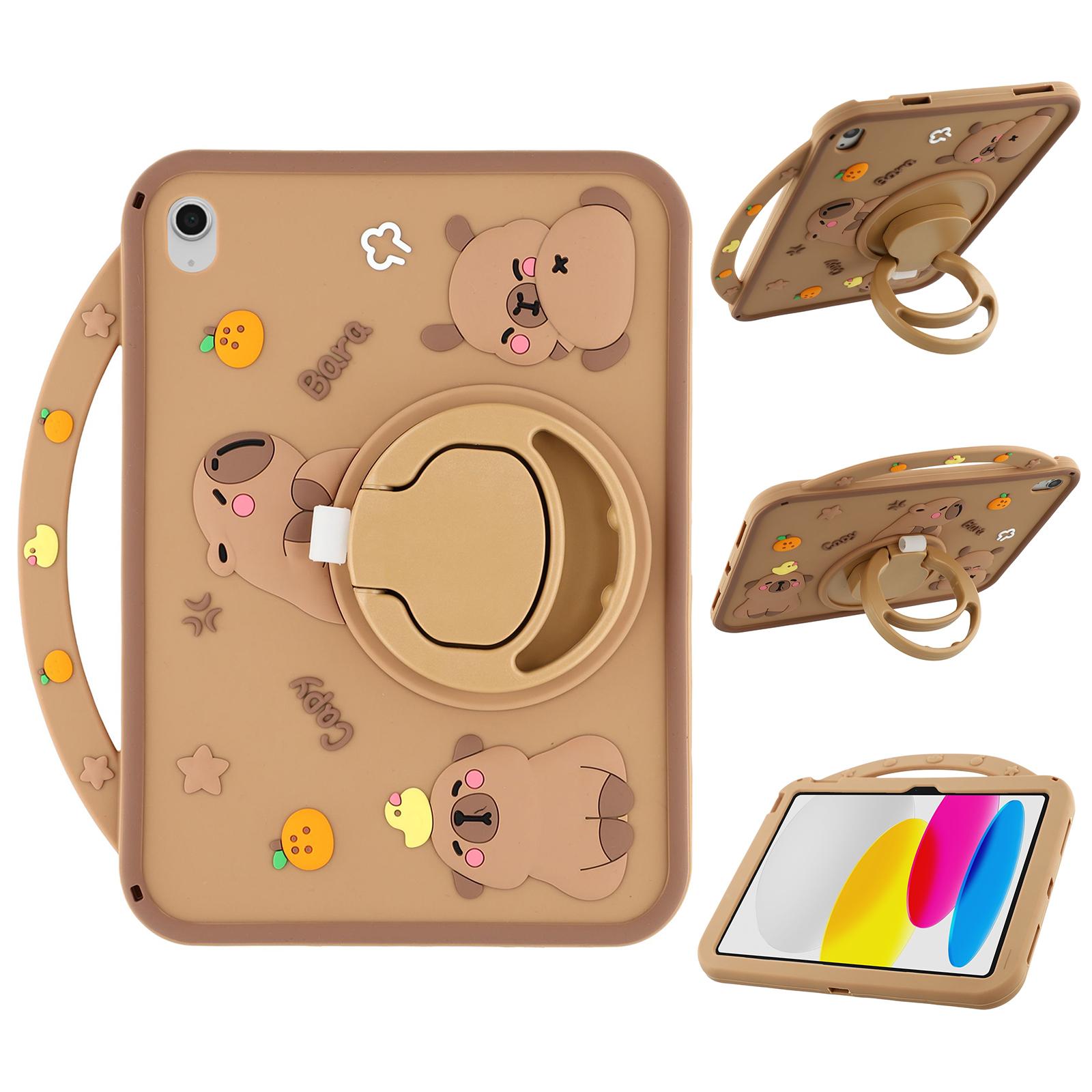 

Для iPad (2025)/10.9 (2022) Силіконовий чохол з ручкою, підставка, що обертається на 360 градусів, захисна кришка, візерунок капібари Type A