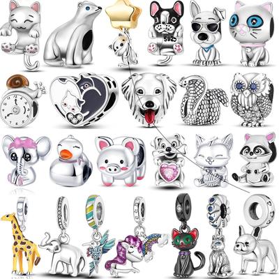 925 Silver Lovely Pets Charms Beads Pendants Fit Original Bracelet Jewelry Gift for Dog Cat Animals Lovers