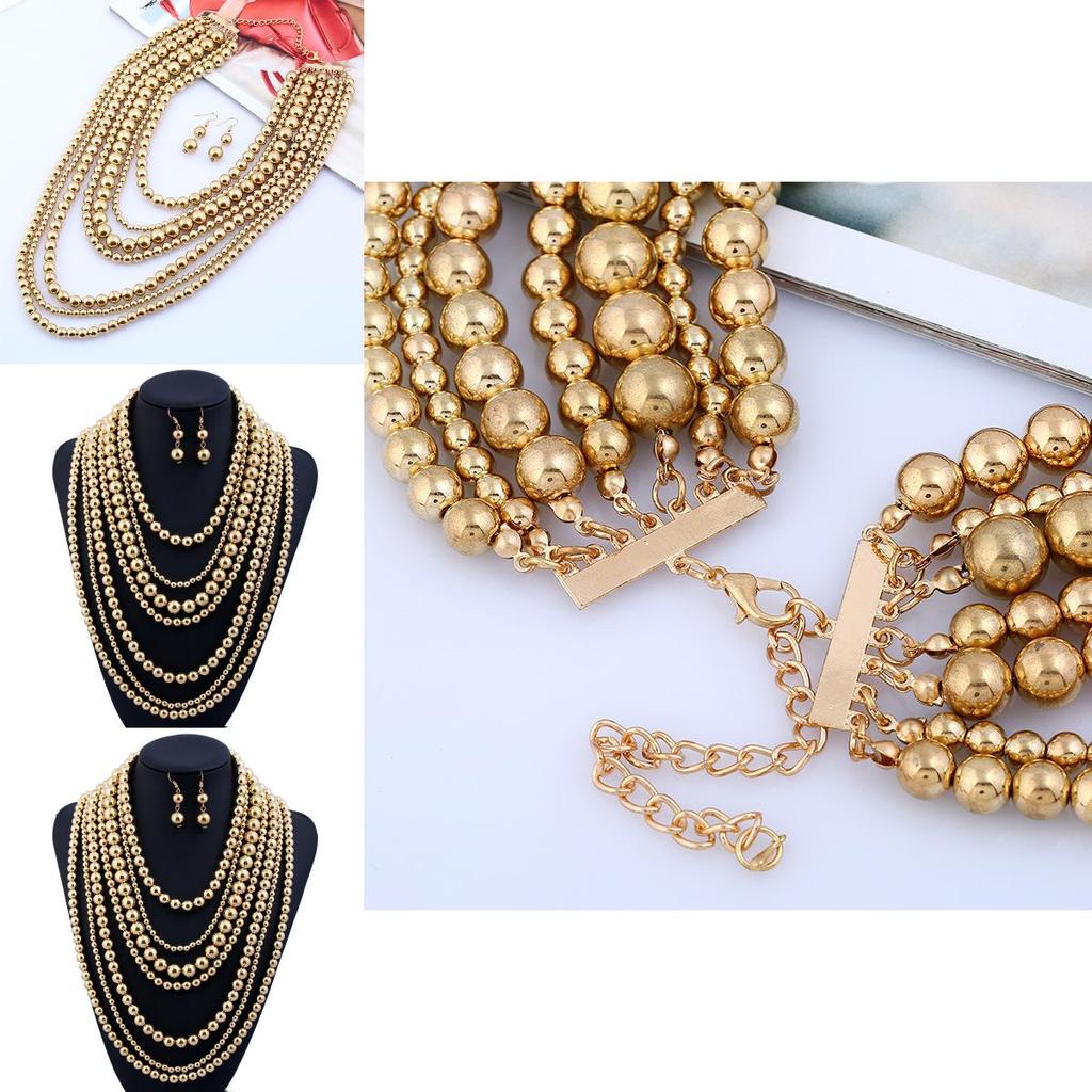 Geometric Multi Layer Gold Beaded Necklace For Women Fashion Trend Spring