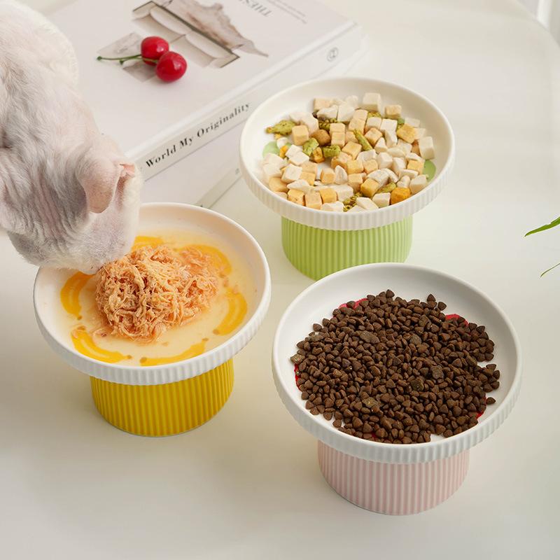 High Aesthetic Ceramic Cat Bowl with High Feet Anti Knock and Neck Protection Small and Fresh Drinking Bowl