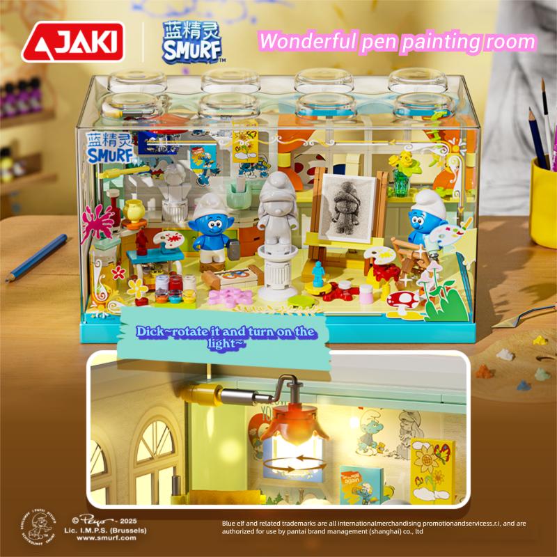 Ungiftige Schlümpfe Malzimmer Magisches Haus Bausteine Cartoon Hütte Modellsteine Mit Staubschutz Kinder Lernspielzeug Feiertagsgeschenke