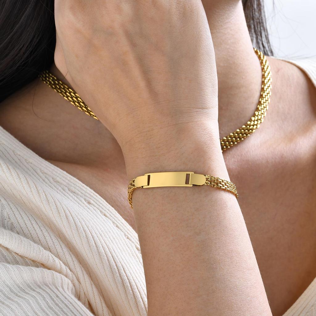 Vnox Personalized Mom Daughter Baby Bracelets, Gold Color Stainless Steel Mesh Band Wristband, Baptism Gift