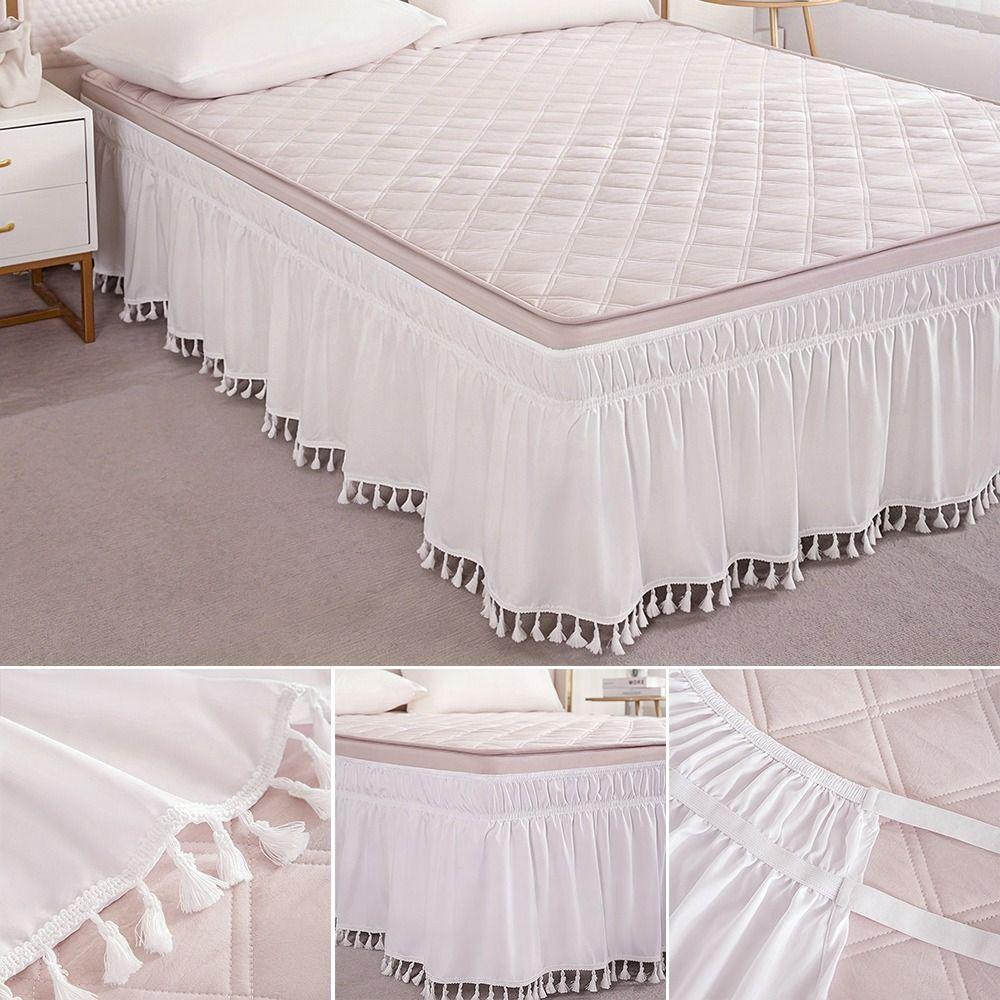 Wrinkle Resistant Tassel Bed Skirt Solid Color Bed Ruffles Wrap  Bedding Accessory
