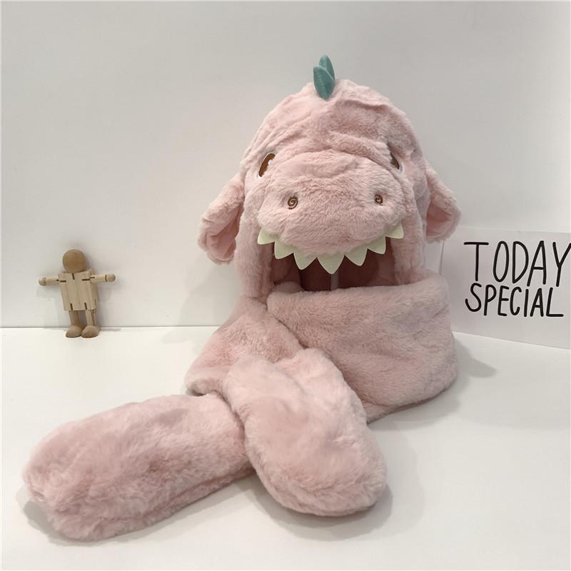 Plüschschal einteilige Mütze, Winter Dinosaurierohren werden sich bewegen, Pinguin Samt Kälteschutzhandschuhe, Fahrradmütze für mittlere und ältere Kinder