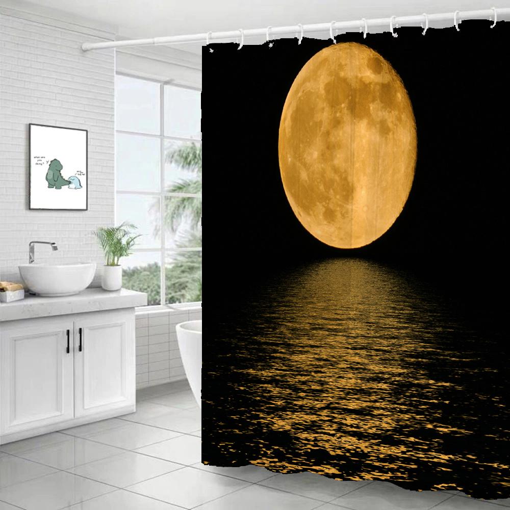 Star Galaxy Planet Shower Curtain Night Starry Sky Universe Space Moon Print Polyester Bathroom Curtain Home Bathtub Decoration