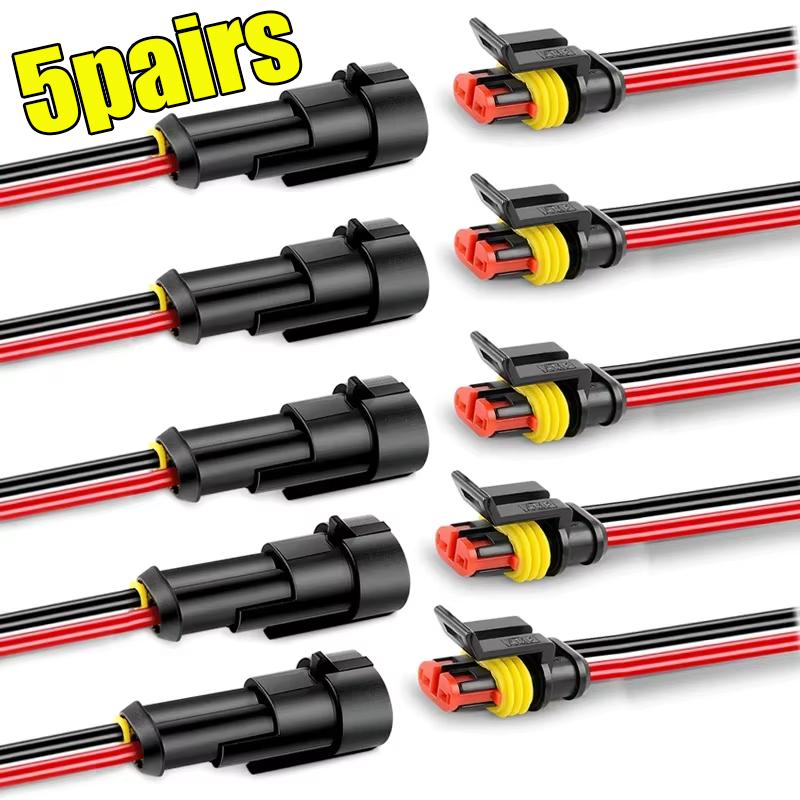 Waterproof Electrical Connectors Plug for Car Motorcycle Scooter Marine with Automotive Male Female Wire Tool 2-Pin Way 16 AWG