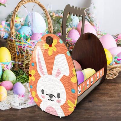 Wooden Special Shaped Easter Egg Rabbit Diamond Painting Storage Basket 5D DIY Diamond Painting Basket for Beginners