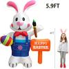 Blue Bunny Inflatable Easter Inflatables Decorations LED Lights Blow Up Yard Decorations Indoor Outdoor Garden Decorations