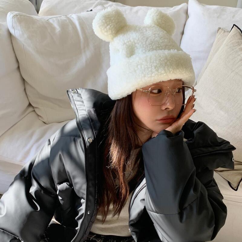 Teddy bear fur hat women s beanie tumbler fleece poggle ivory