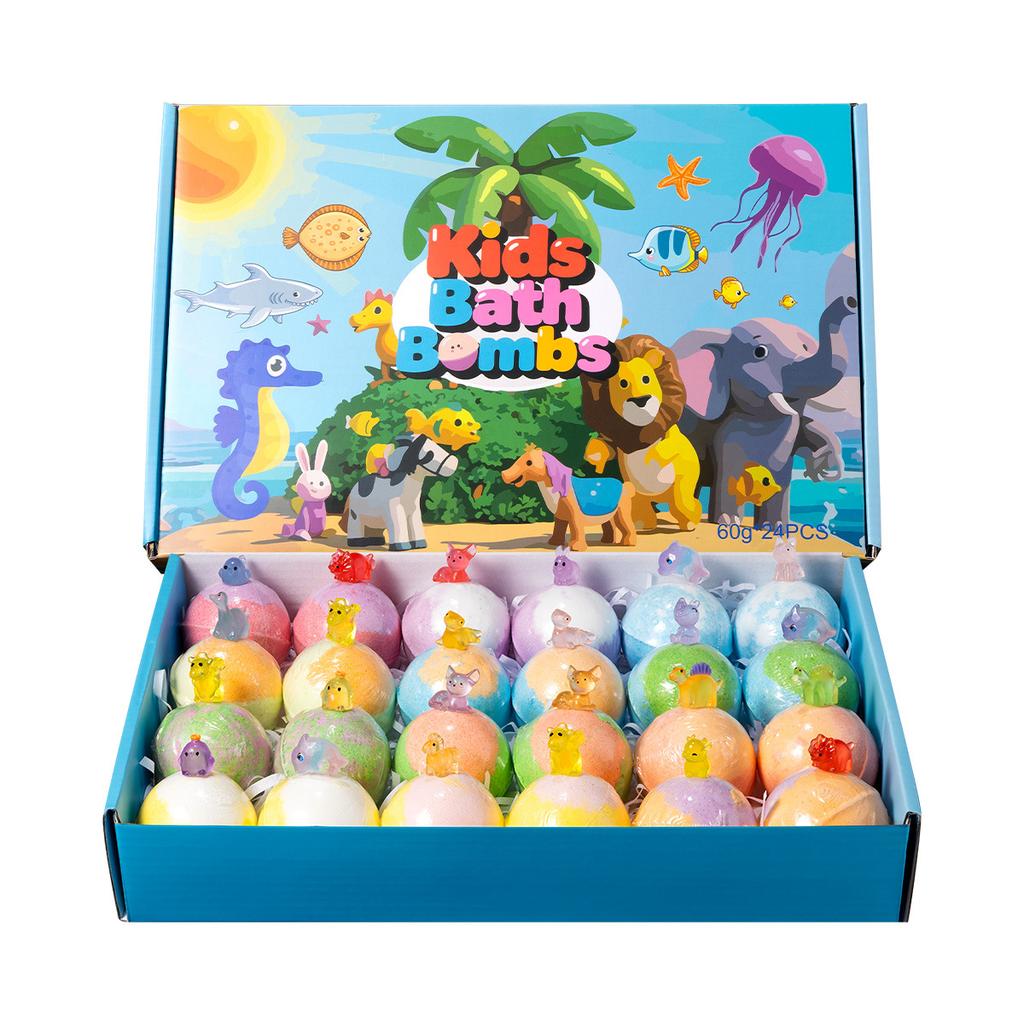 Glow Toy Bath Salt Ball Set Kids Bubble Bath Bombs Ocean Toy Gift Box Large 24pcs