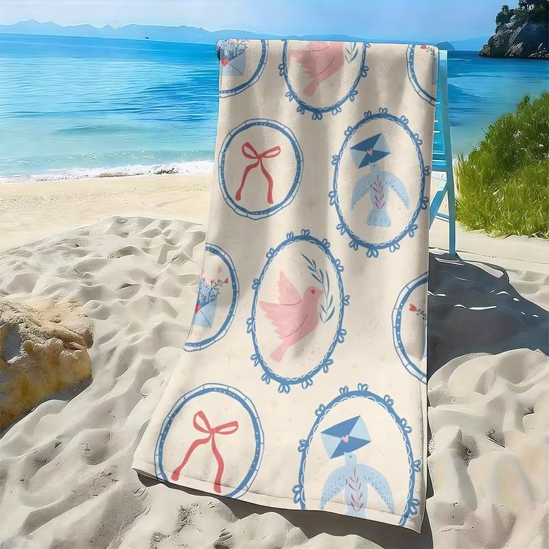 Blue Gingham Bow Star Print Beach Towel Cute Red Bow Star Pattern Towel Soft Absorbent Quick Dry Beach Blanket for Kids Girls