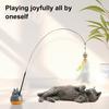 Rotating Cat Teaser Stick Interactive Cat Toy with Feathered Teaser Heads 360-Degree Rotating Base Detachable Wand Self-Play Toy for Small Medium