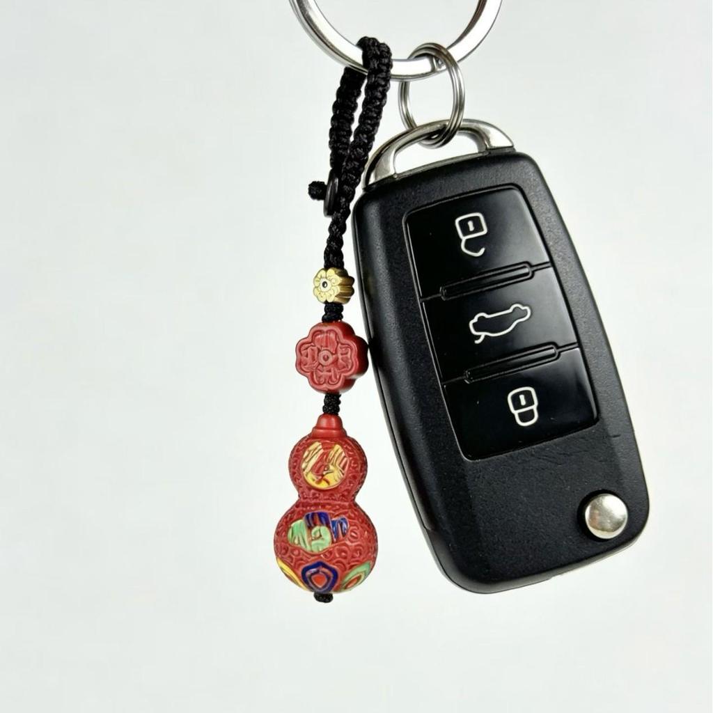 Exquisite Red Sand Painted Gourd Ornament - Original DIY Cinnabar Key Pendant