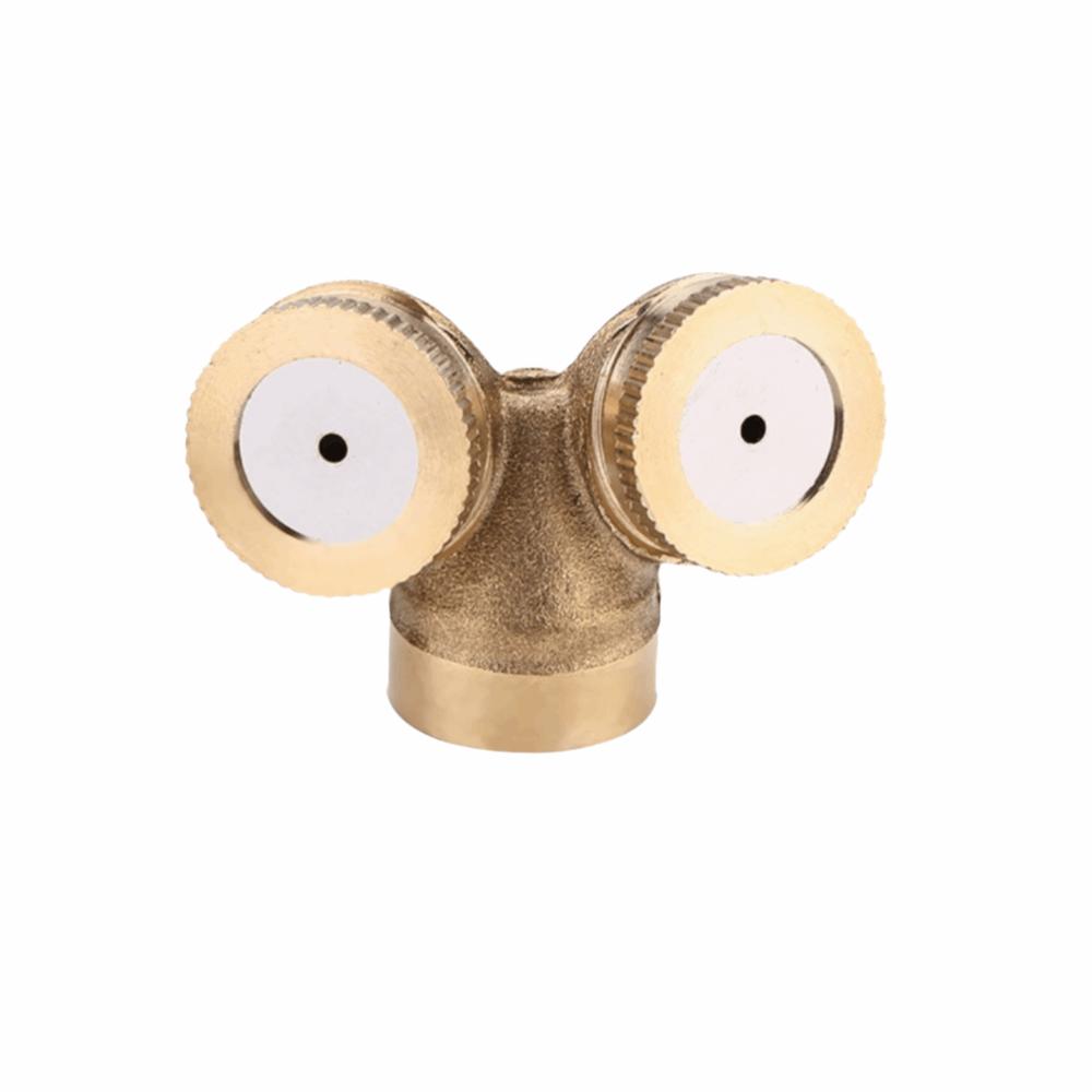 3PCS Brass Spray Misting Nozzle Double Nozzle with Filter Irrigation Sprayer Nozzle Easy Installatio Gold