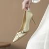 Satin Cross-buckle Temperament High Heels Women's Pointed Head Thin Heels Single Shoes Are Not Tired of Standing for a Long Time, Spring New Models