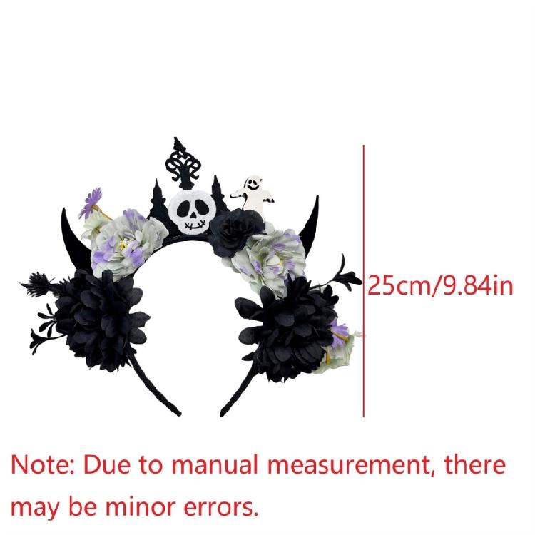 Dark Series Flower Hairband with Skull Decors For Women Girl Halloween Costume Party Role Playing Accessory Headpiece