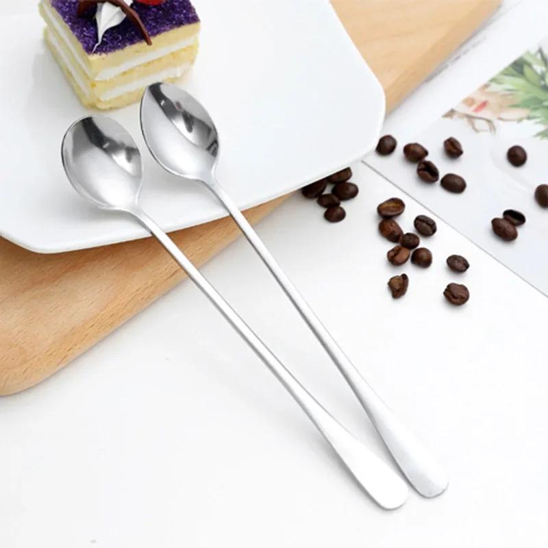 Silver Coffee Soup Spoon for Eating Mixing Stirring Long Handle Teaspoon Ice Cream Honey Spoon Cocktail Spoons Kitchen Cutlery