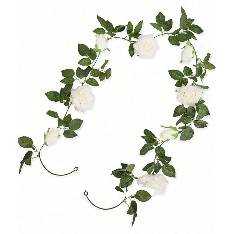 Artificial Simulation Vine White Rose Wreath Wedding Arch Flower Direct Sales Green Rose Vine Home Decoration