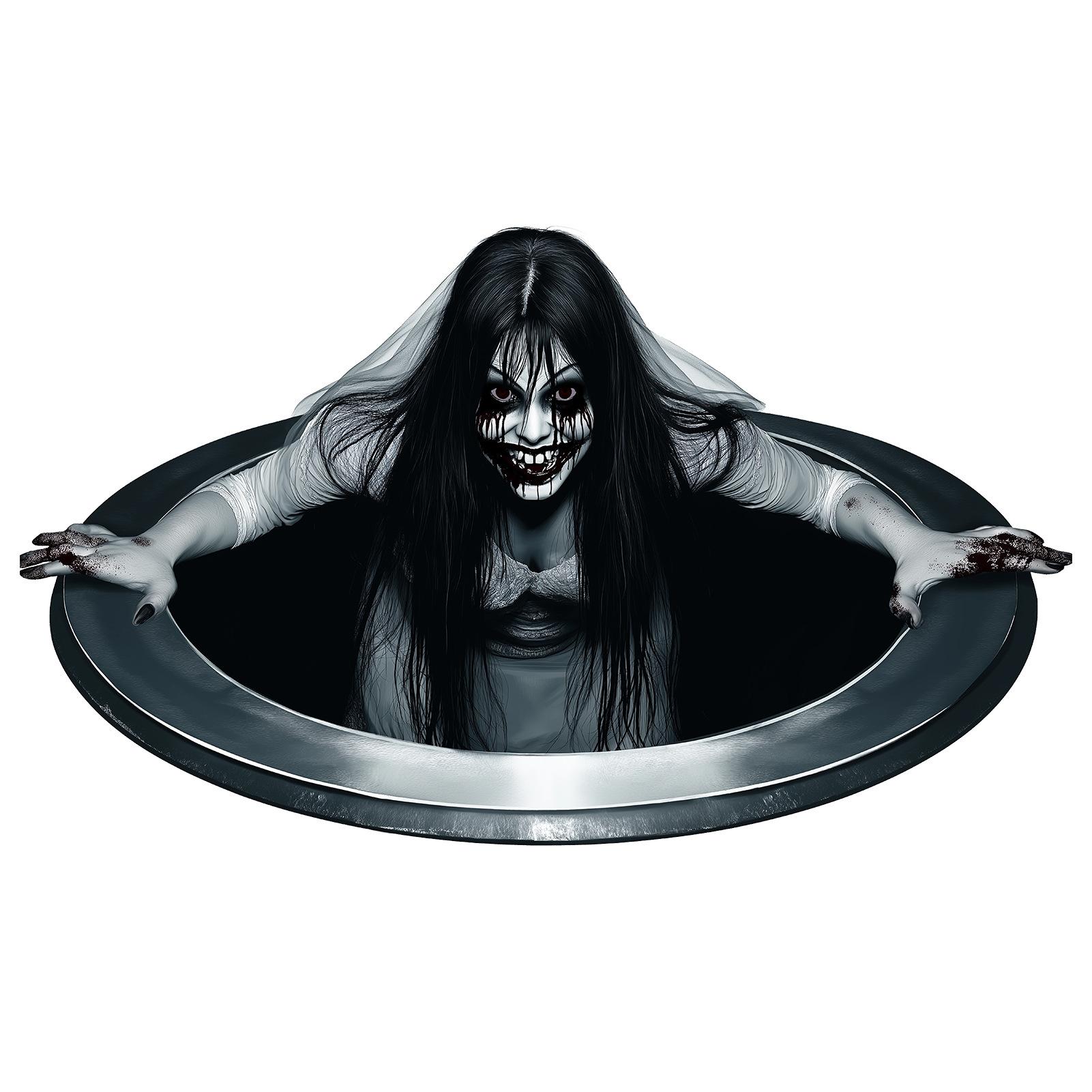 

Halloween Floor Stickers - Horror Wall Stickers with Long Haired Scary Halloween Party Decorations Scary Wall Art for Haunted