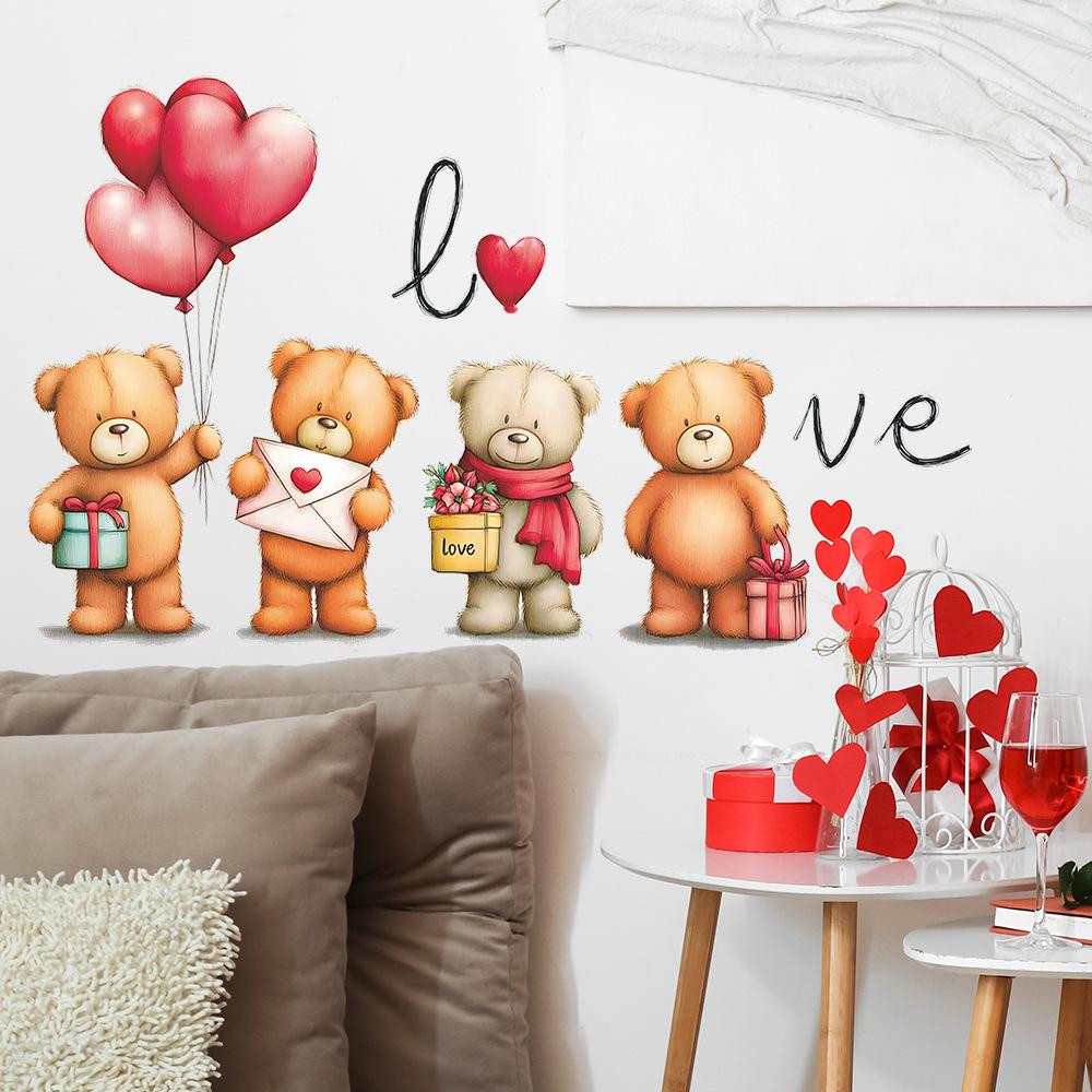 Self-adhesive Wall Stickers Cartoon Confession Bear Balloons for Kids Room Bedroom Living Room Home Decor