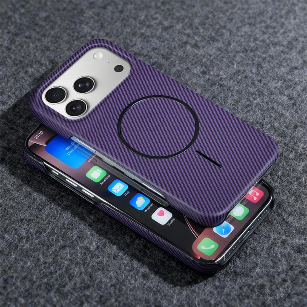For Magsafe Half Border Carbon Fiber Kevlar Magnetic Phone Case For iPhone 17 Air 16 15 14 13 Plus Pro Max Fashion Texture Cover