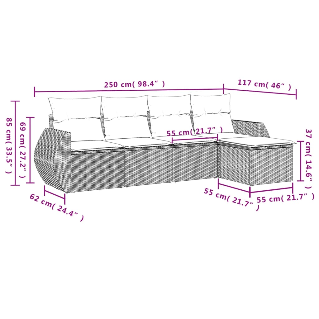5 Piece Garden Sofa Set with Cushions Beige Poly Rattan