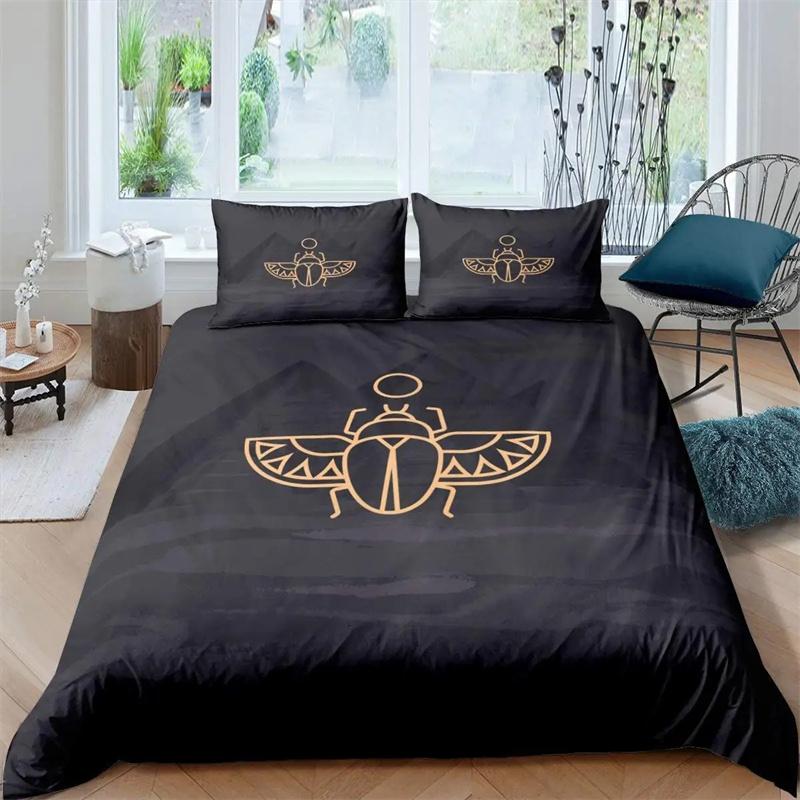 Ancient Egypt King Queen Duvet Cover Egyptian Symbol Bedding Collection Pharaoh Pyramid Boho Comforter Cover Soft Polyester Quilt Cover