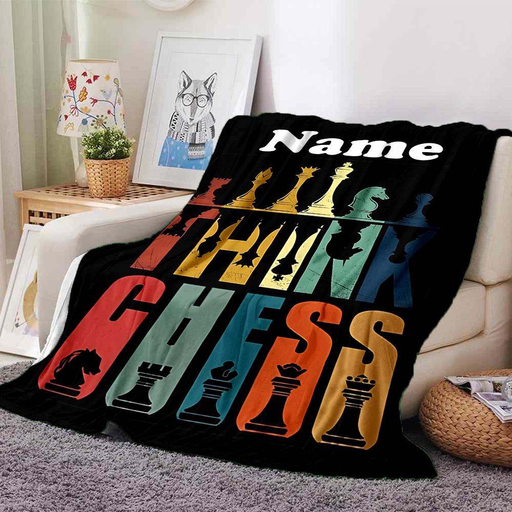 Custom Name Chess Theme Printed Blanket - Perfect for Couch, Bed, Travel & Outdoor Use | Machine Washable, Cozy & Durable.
