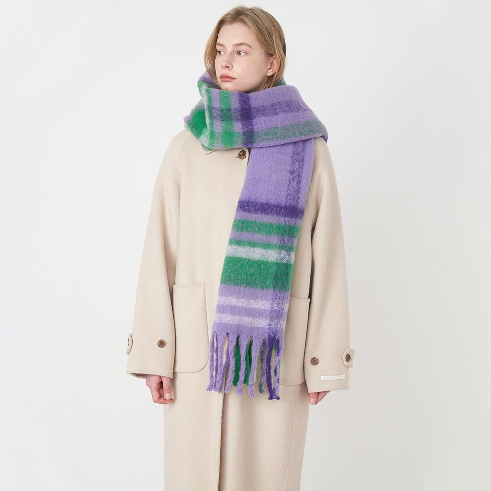 Plush Plaid Wool Scarf Tassel Cape Wraps Warm Winter Cashmere Scarves  Student