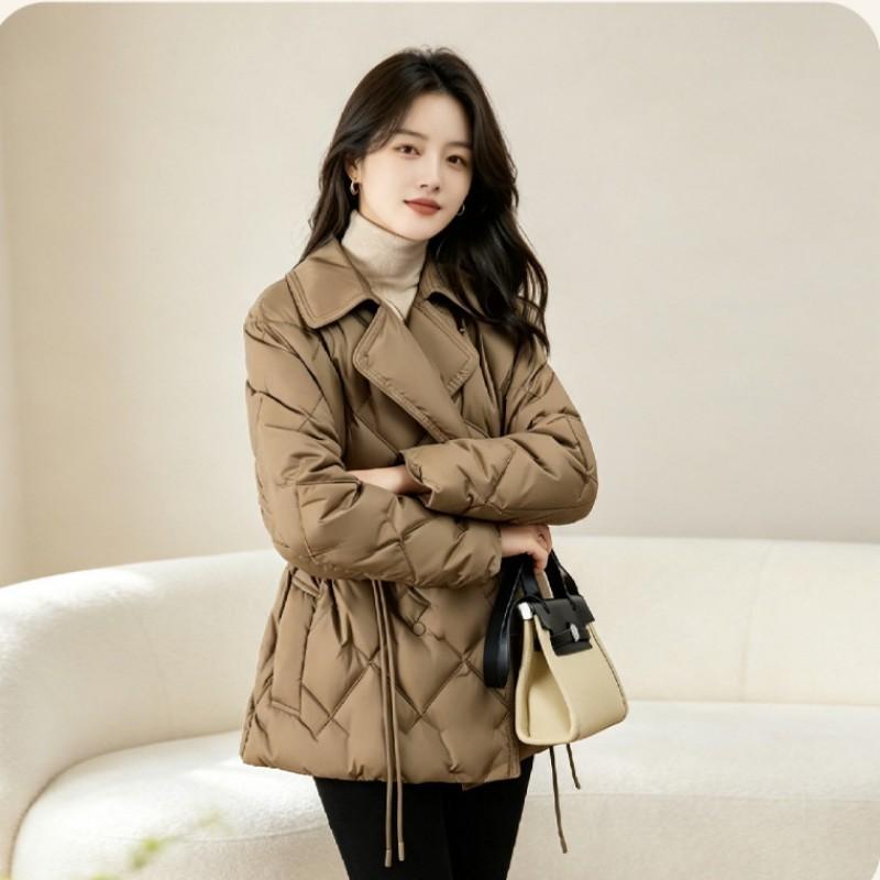 Womens Short Down Jacket Winter Warm Duck Coat With Flip Collar Pocket Design