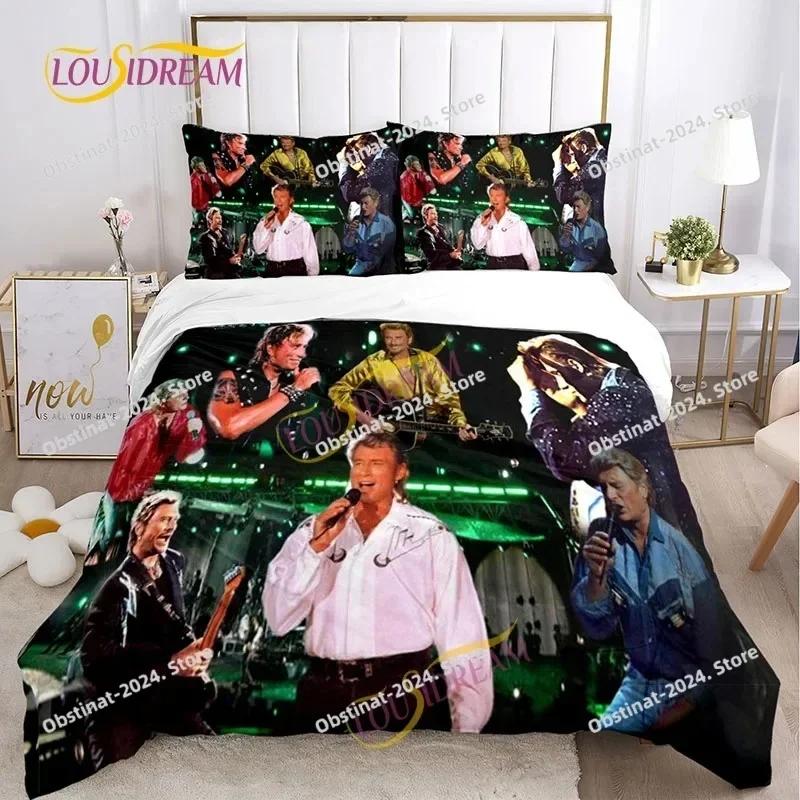 Music Print Duvet Set Johnny Hallyday Full Size Polyester Music Bedding Set DIY Fan Gift Oversized Pillow Cover Quilt Cover