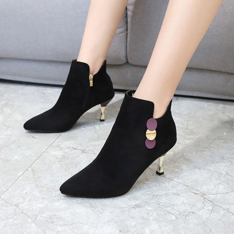 Fashion pointed thin heel short boots New velvet short high heel single boots in autumn and winter