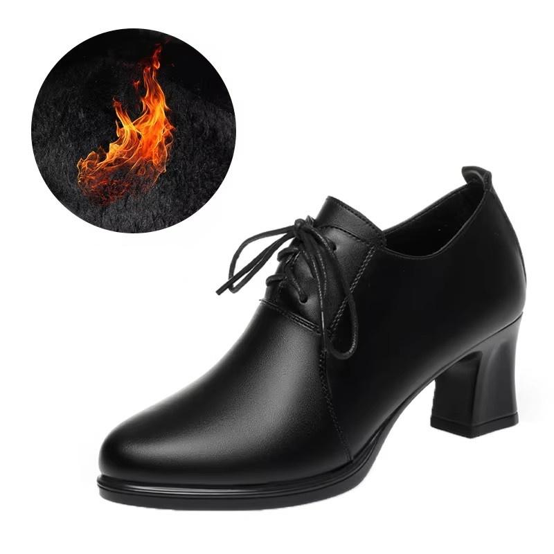 6cm 8cm Deep Mouth Elegant Office Ladies Med Block Heels Shoes Women Oxfords 2025 Spring Trend Soft Leather Shoes Platform